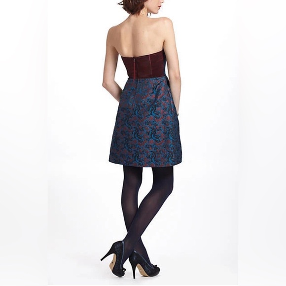 Anthropologie Leifnotes Metallic Brocade Strapless Mini Dress Size 14 - Picture 2 of 13